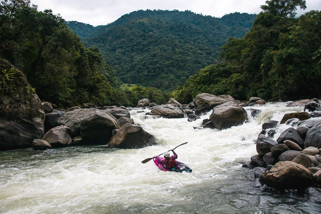 Breaking In in a whitewater kayak in Ecuador